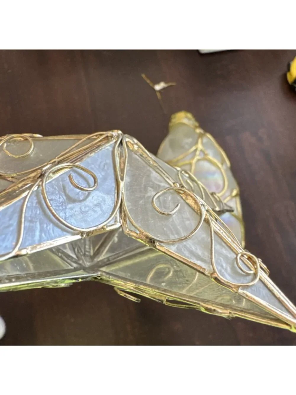 Vintage Star/Oval Capiz Shell Ornaments Christmas 3D Gold Tone Filigree Philipin